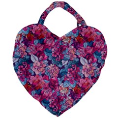 Pink Blue Flowers Giant Heart Shaped Tote by designsbymallika