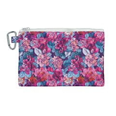 Pink Blue Flowers Canvas Cosmetic Bag (large) by designsbymallika