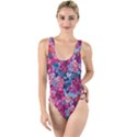 Pink Blue Flowers High Leg Strappy Swimsuit View1