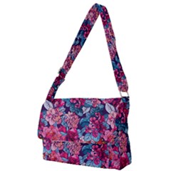 Pink Blue Flowers Full Print Messenger Bag (s) by designsbymallika