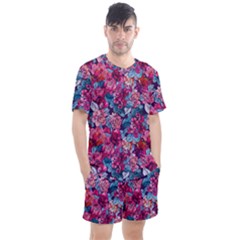 Pink Blue Flowers Men s Mesh Tee And Shorts Set