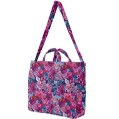 Pink Blue Flowers Square Shoulder Tote Bag by designsbymallika