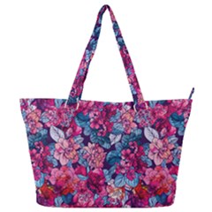 Pink Blue Flowers Full Print Shoulder Bag by designsbymallika