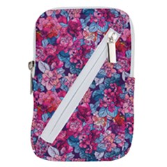 Pink Blue Flowers Belt Pouch Bag (small) by designsbymallika