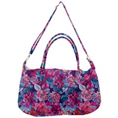 Pink Blue Flowers Removal Strap Handbag by designsbymallika