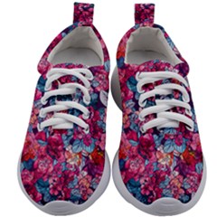 Pink Blue Flowers Kids Athletic Shoes by designsbymallika