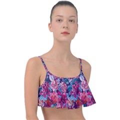 Pink Blue Flowers Frill Bikini Top by designsbymallika