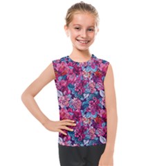 Pink Blue Flowers Kids  Mesh Tank Top by designsbymallika