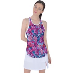 Pink Blue Flowers Racer Back Mesh Tank Top by designsbymallika