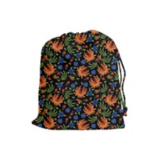 Orange Flowers Pattern Drawstring Pouch (large) by designsbymallika