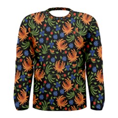 Orange Flowers Pattern Men s Long Sleeve Tee by designsbymallika