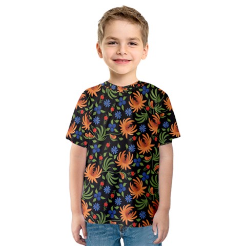 Orange Flowers Pattern Kids  Sport Mesh Tee by designsbymallika