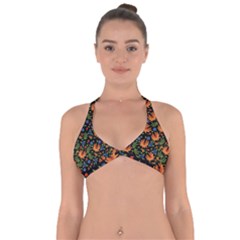 Orange Flowers Pattern Halter Neck Bikini Top by designsbymallika