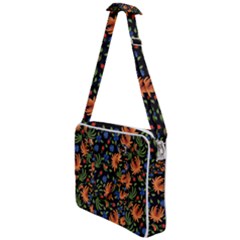 Orange Flowers Pattern Cross Body Office Bag by designsbymallika