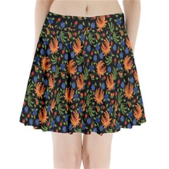 Orange Flowers Pattern Pleated Mini Skirt by designsbymallika