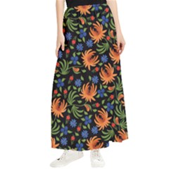 Orange Flowers Pattern Maxi Chiffon Skirt by designsbymallika