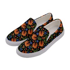 Orange Flowers Pattern Women s Canvas Slip Ons by designsbymallika