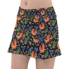 Orange Flowers Pattern Tennis Skorts by designsbymallika