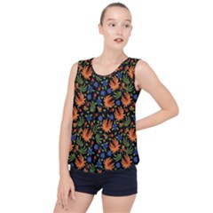 Orange Flowers Pattern Bubble Hem Chiffon Tank Top by designsbymallika