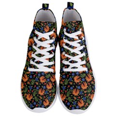 Orange Flowers Pattern Men s Lightweight High Top Sneakers by designsbymallika