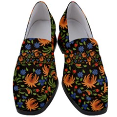 Orange Flowers Pattern Women s Chunky Heel Loafers by designsbymallika