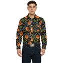 Orange Flowers Pattern Men s Long Sleeve Pocket Shirt  View1