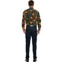 Orange Flowers Pattern Men s Long Sleeve Pocket Shirt  View2