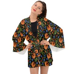 Orange Flowers Pattern Long Sleeve Kimono by designsbymallika