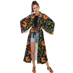 Orange Flowers Pattern Maxi Kimono by designsbymallika