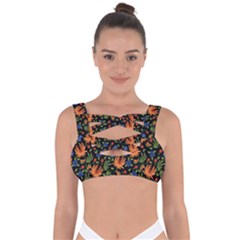 Orange Flowers Pattern Bandaged Up Bikini Top by designsbymallika