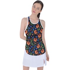 Orange Flowers Pattern Racer Back Mesh Tank Top by designsbymallika