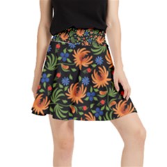 Orange Flowers Pattern Waistband Skirt by designsbymallika