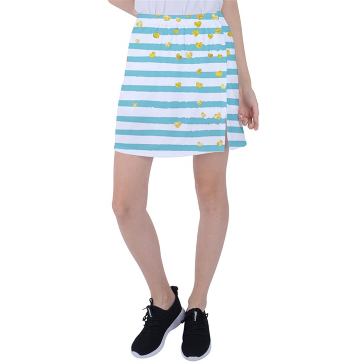 Cute Golden Hearts Tennis Skirt