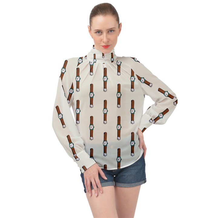 Watch Love High Neck Long Sleeve Chiffon Top