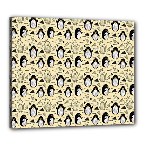 Cute Penguin Love Canvas 24  X 20  (stretched) by designsbymallika