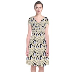 Cute Penguin Love Short Sleeve Front Wrap Dress by designsbymallika