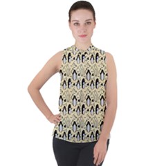 Cute Penguin Love Mock Neck Chiffon Sleeveless Top by designsbymallika