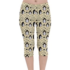 Cute Penguin Love Velvet Capri Leggings  by designsbymallika