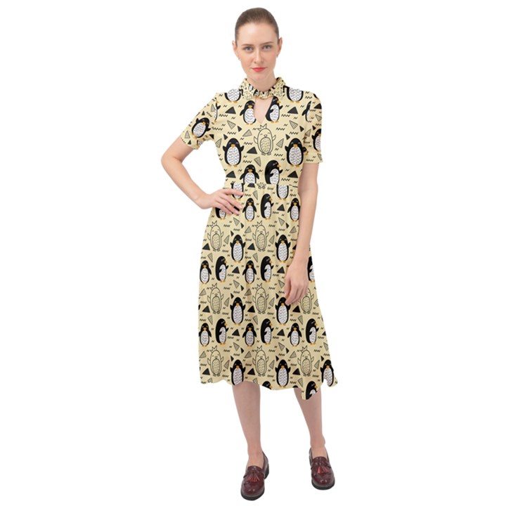 Cute Penguin Love Keyhole Neckline Chiffon Dress