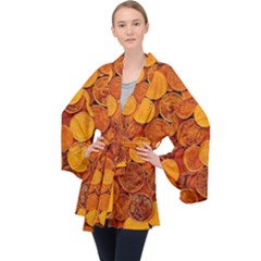 Gold Coins 2 Long Sleeve Velvet Kimono  by impacteesstreetweargold