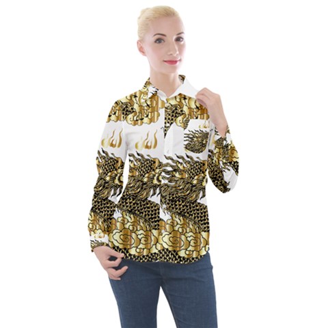 Dragon Animals Monster Women s Long Sleeve Pocket Shirt by HermanTelo