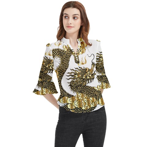 Dragon Animals Monster Loose Horn Sleeve Chiffon Blouse by HermanTelo