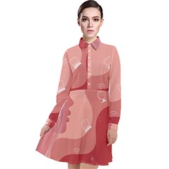 Online Woman Beauty Pink Long Sleeve Chiffon Shirt Dress