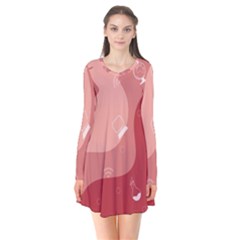 Online Woman Beauty Pink Long Sleeve V-neck Flare Dress by Mariart