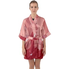 Online Woman Beauty Pink Half Sleeve Satin Kimono  by Mariart