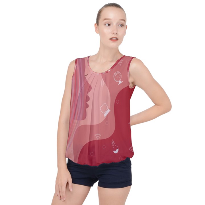 Online Woman Beauty Pink Bubble Hem Chiffon Tank Top