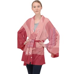 Online Woman Beauty Pink Long Sleeve Velvet Kimono  by Mariart