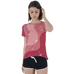 Online Woman Beauty Pink Short Sleeve Foldover Tee