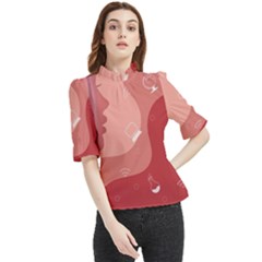 Online Woman Beauty Pink Frill Neck Blouse