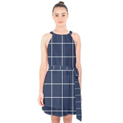 Blue Plaid Halter Collar Waist Tie Chiffon Dress by goljakoff